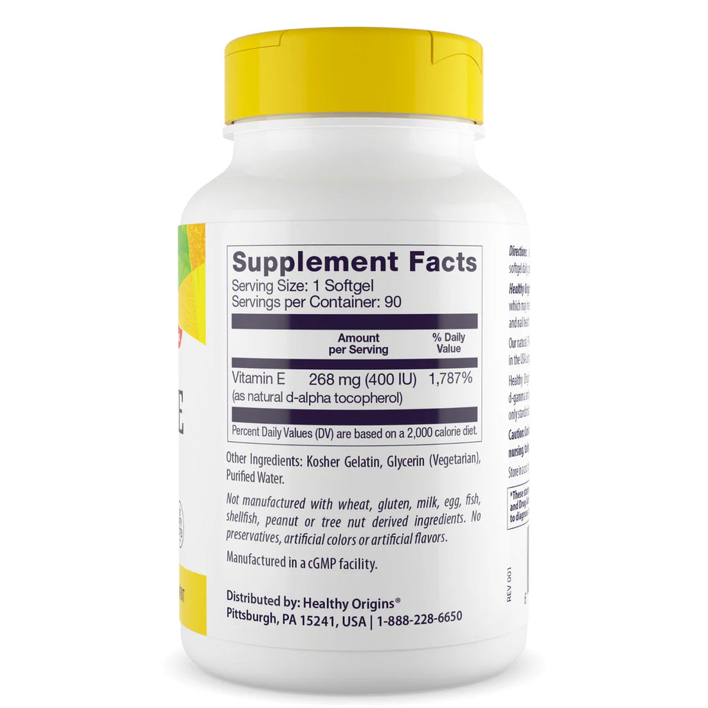 Healthy Origins Vitamin E 400 IU (268 mg) | 90 Softgels
