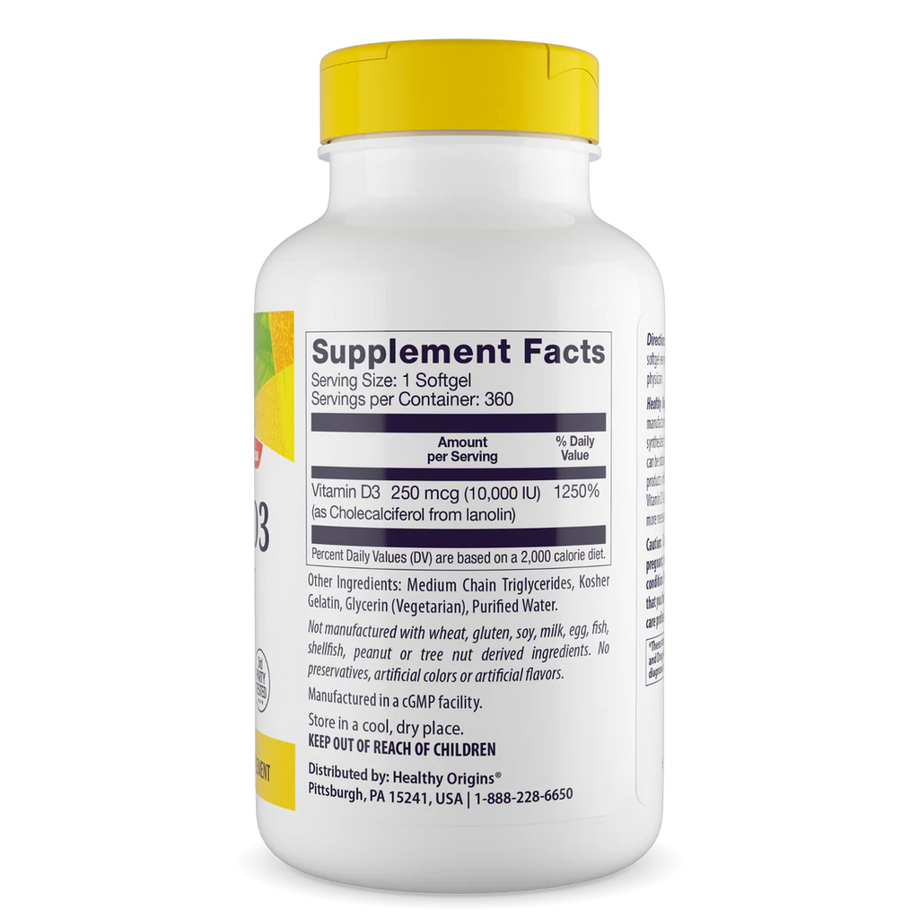 Healthy Origins Vitamin D3 10,000 IU (250 mcg) | 360 Softgels
