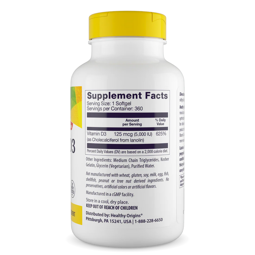Healthy Origins Vitamin D3 5,000 IU (125 mcg) | 360 Softgels