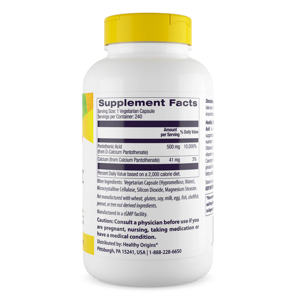 Healthy Origins Pantothenic Acid 500 mg | 240 Veggie Capsules