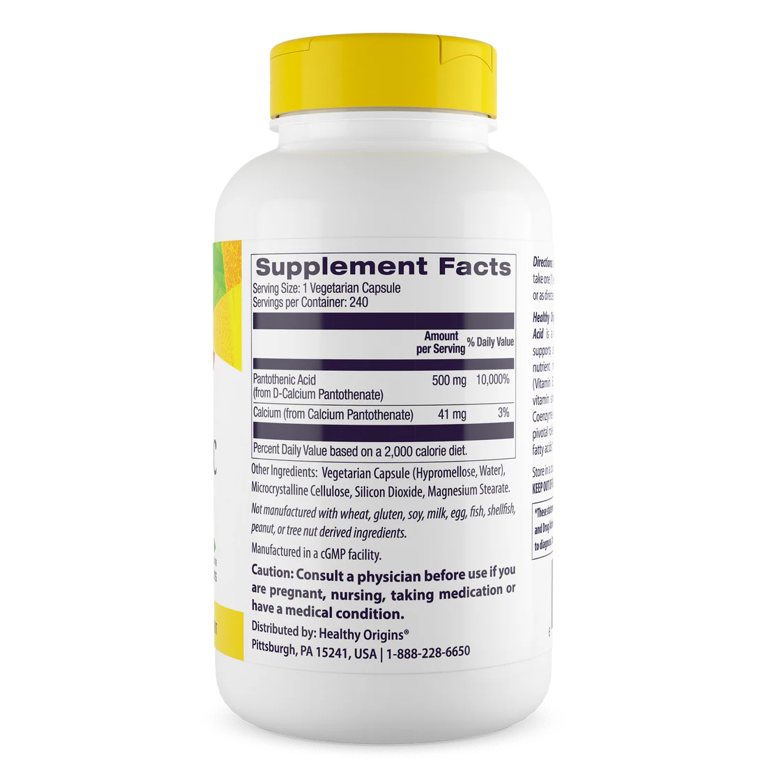 Healthy Origins Pantothenic Acid 500 mg | 240 Veggie Capsules
