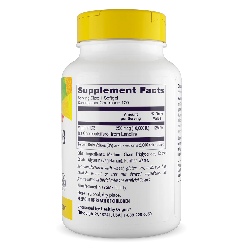 Healthy Origins Vitamin D3 10,000 IU (250 mcg) | 120 Softgels