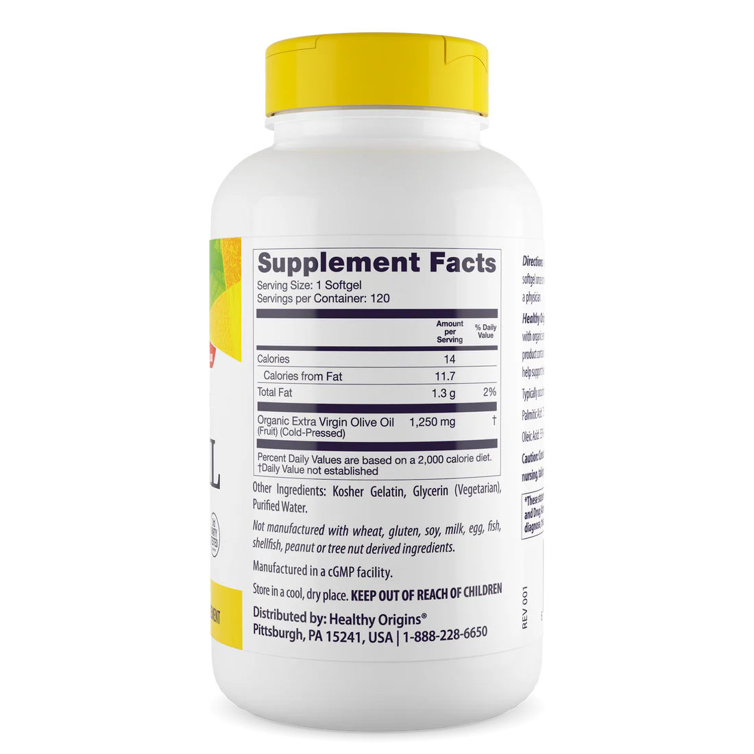 Healthy Origins Extra Virgin Olive Oil 1250 mg | 120 Softgels