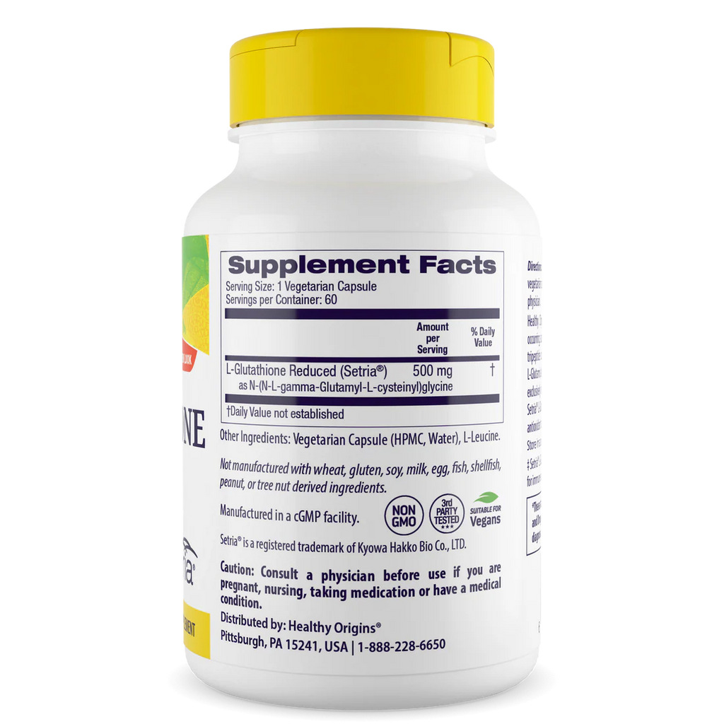 Healthy Origins L-Glutathione Reduced 500 mg | 60 Veggie Capsules
