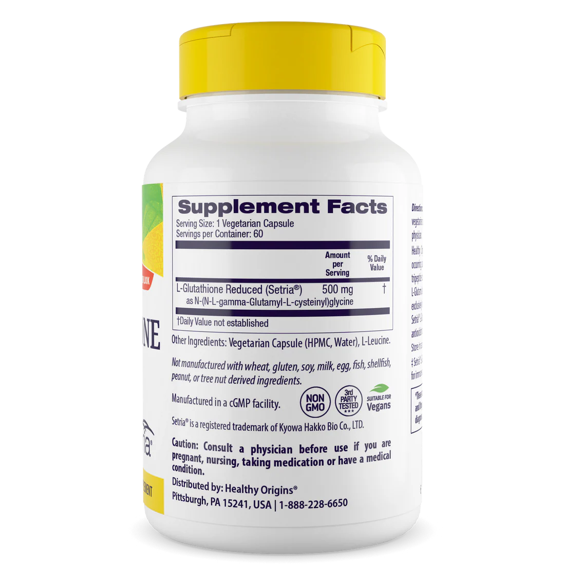 Healthy Origins L-Glutathione Reduced 500 mg | 60 Veggie Capsules