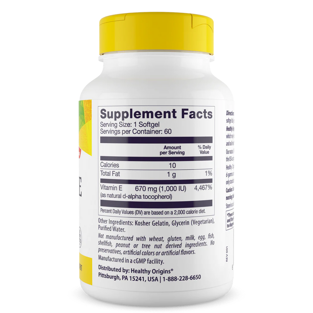 Healthy Origins Vitamin E 1,000 IU (670 mg) | 60 Softgels