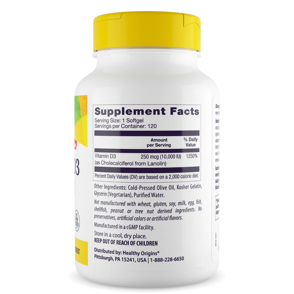 Healthy Origins Vitamin D3 10,000 IU (250 mcg) | 120 Softgels