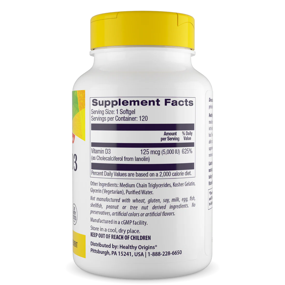 Healthy Origins Vitamin D3 (with MCT Oil) 5,000 IU (125 mcg) | 120 Softgels