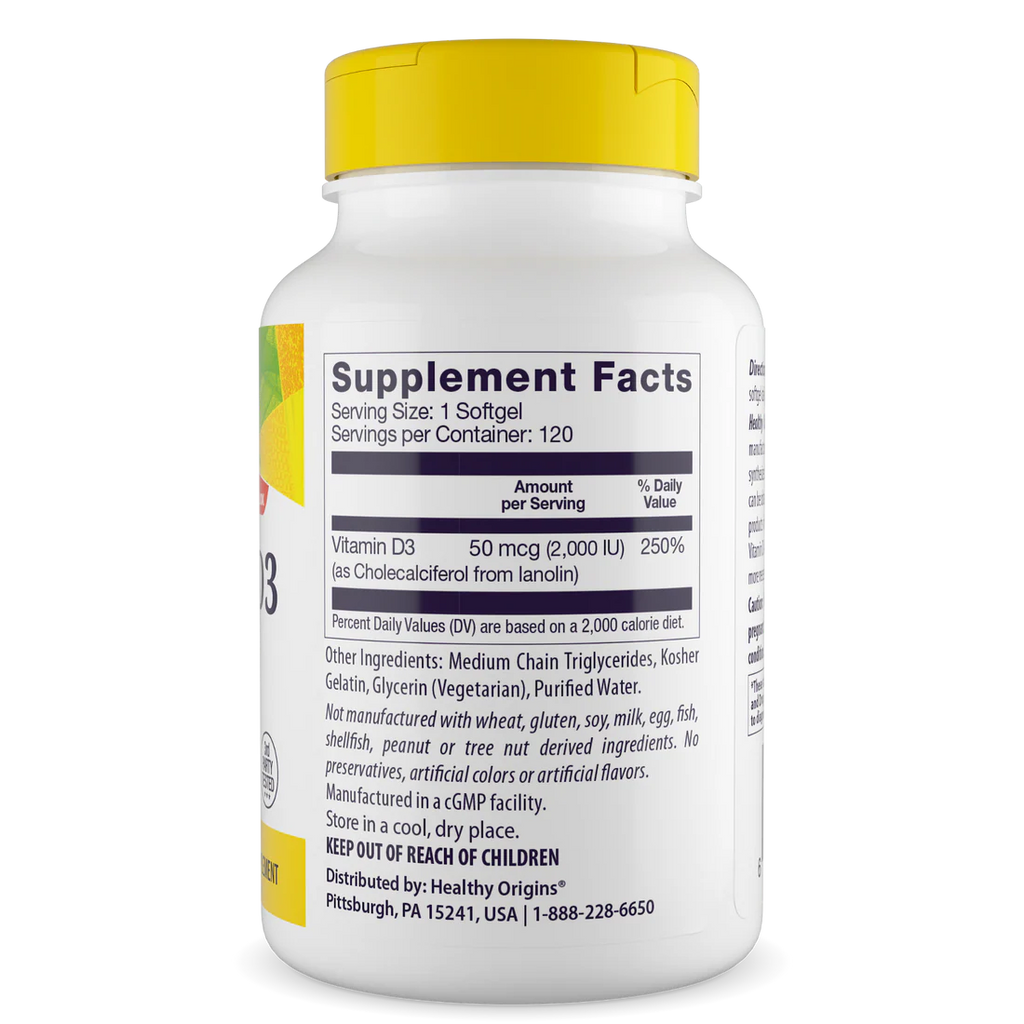 Healthy Origins Vitamin D3 2,000 IU (50 mcg) | 120 Softgels