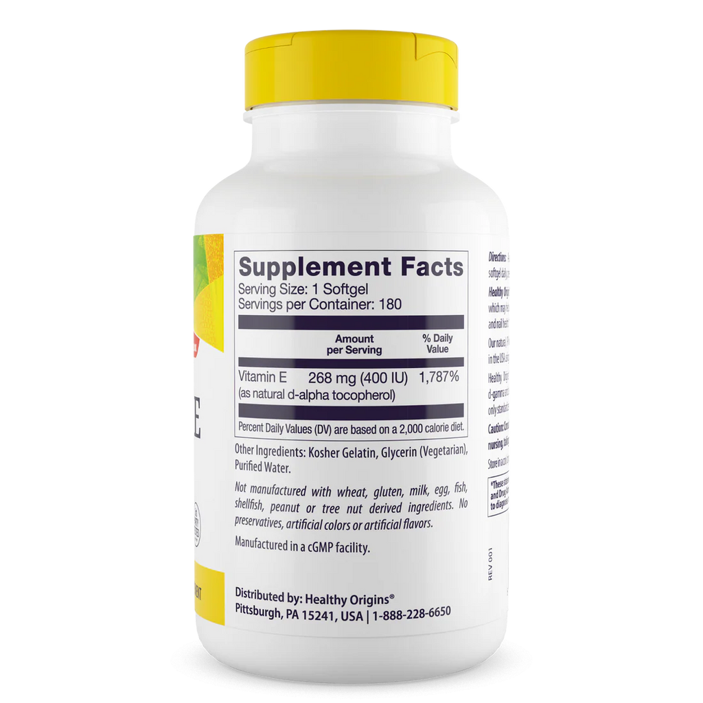 Healthy Origins Vitamin E 400 IU (268 mg) | 180 Softgels