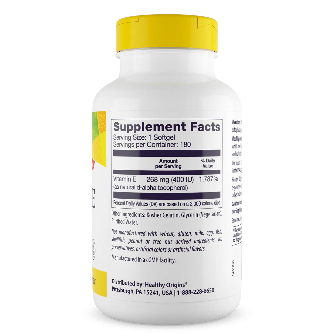 Healthy Origins Vitamin E 400 IU (268 mg) | 180 Softgels