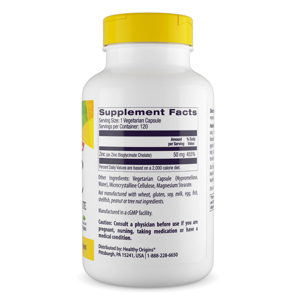 Healthy Origins Zinc Bisglycinate Chelate 50 mg | 120 Veggie Capsules