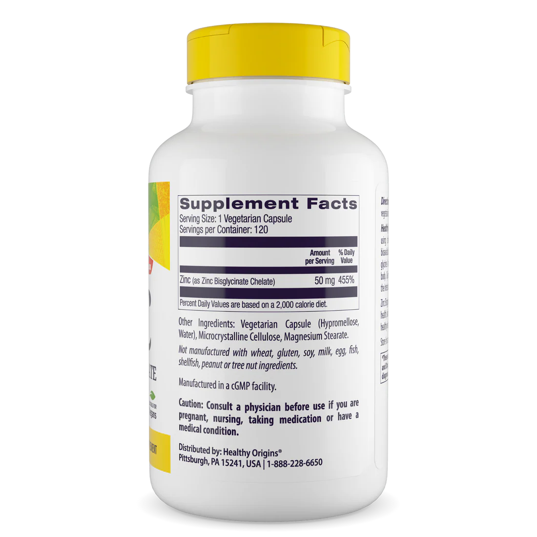 Healthy Origins Zinc Bisglycinate Chelate 50 mg | 120 Veggie Capsules