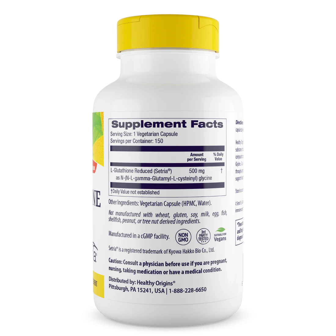 Healthy Origins L-Glutathione Reduced 500 mg | 150 Veggie Capsules