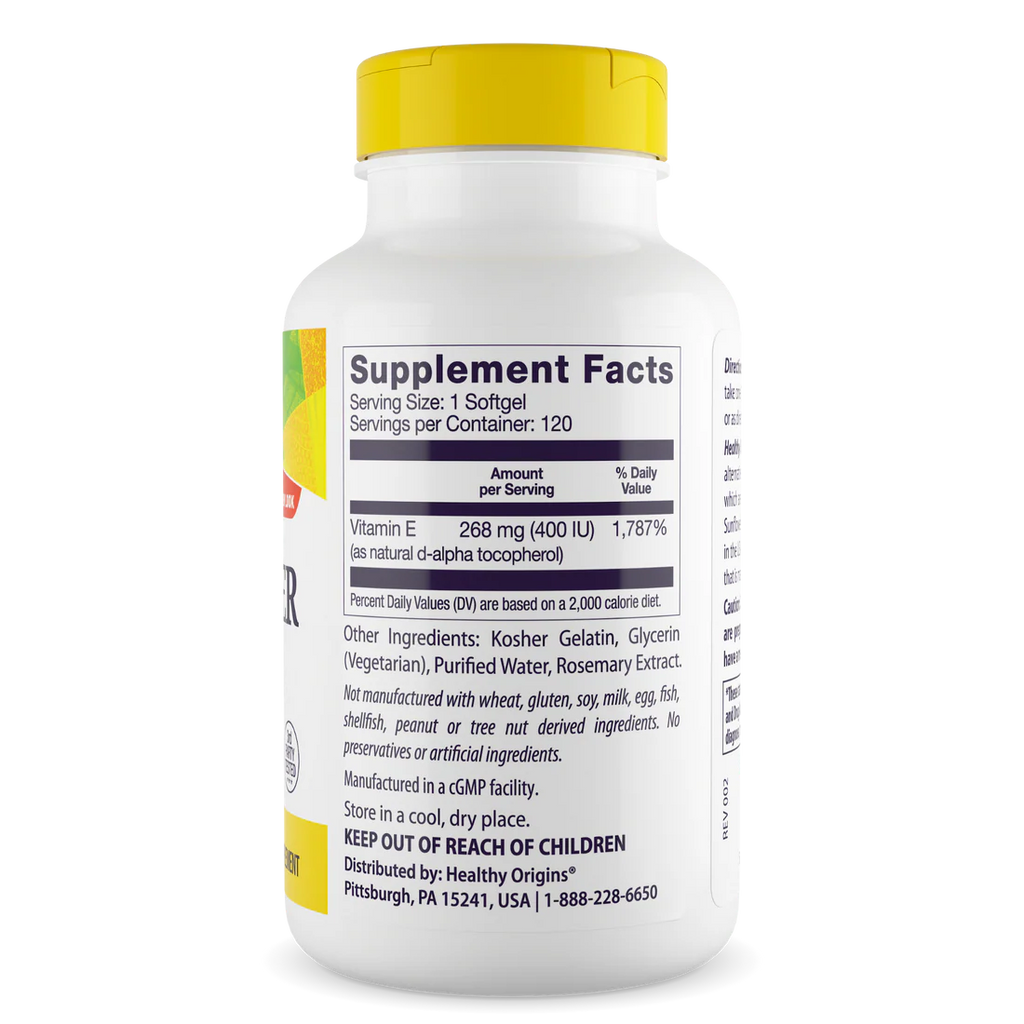 Healthy Origins Vitamin E 400 IU Sunflower (268 mg) | 120 Softgels