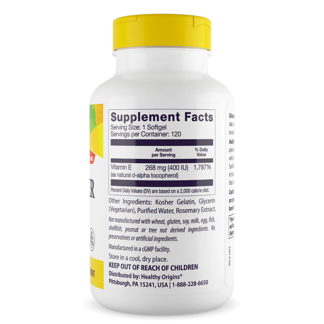 Healthy Origins Vitamin E 400 IU Sunflower (268 mg) | 120 Softgels