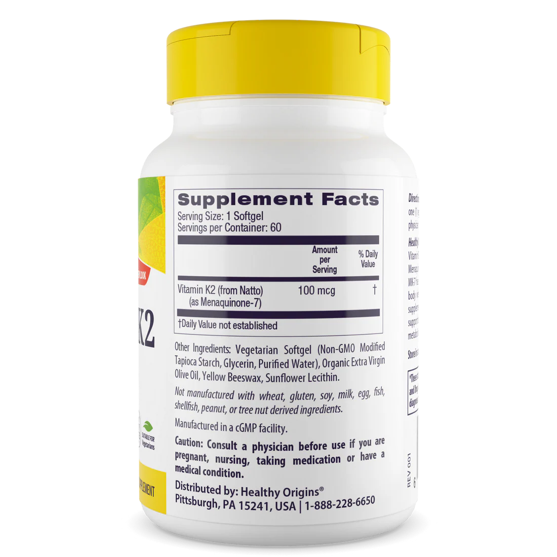Healthy Origins Vitamin K2 as MK-7 100 mcg | 60 Veggie Softgels