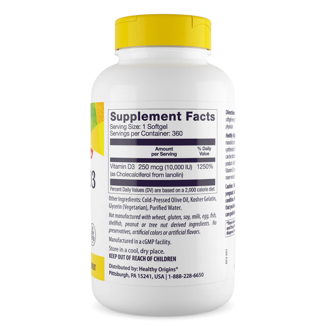 Healthy Origins Vitamin D3 10,000 IU (250 mcg) | 360 Softgels