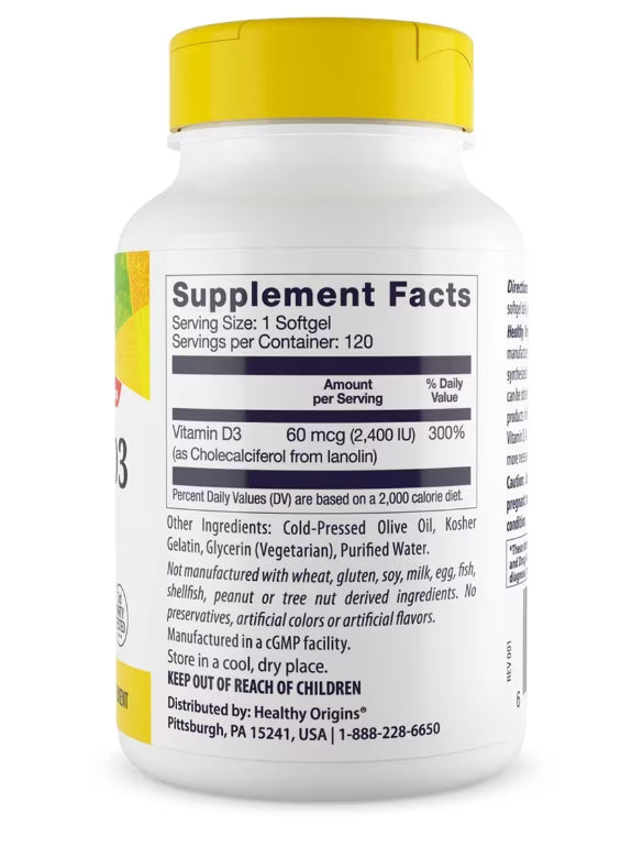 Healthy Origins Vitamin D3 2,400 IU (60 mcg) | 120 Softgels