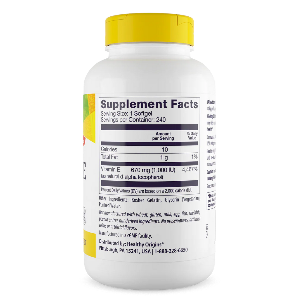 Healthy Origins Vitamin E 1,000 IU (670 mg) | 240 Softgels