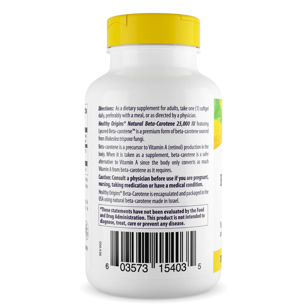 Healthy Origins Beta-Carotene 25,000 IU | 180 Softgels