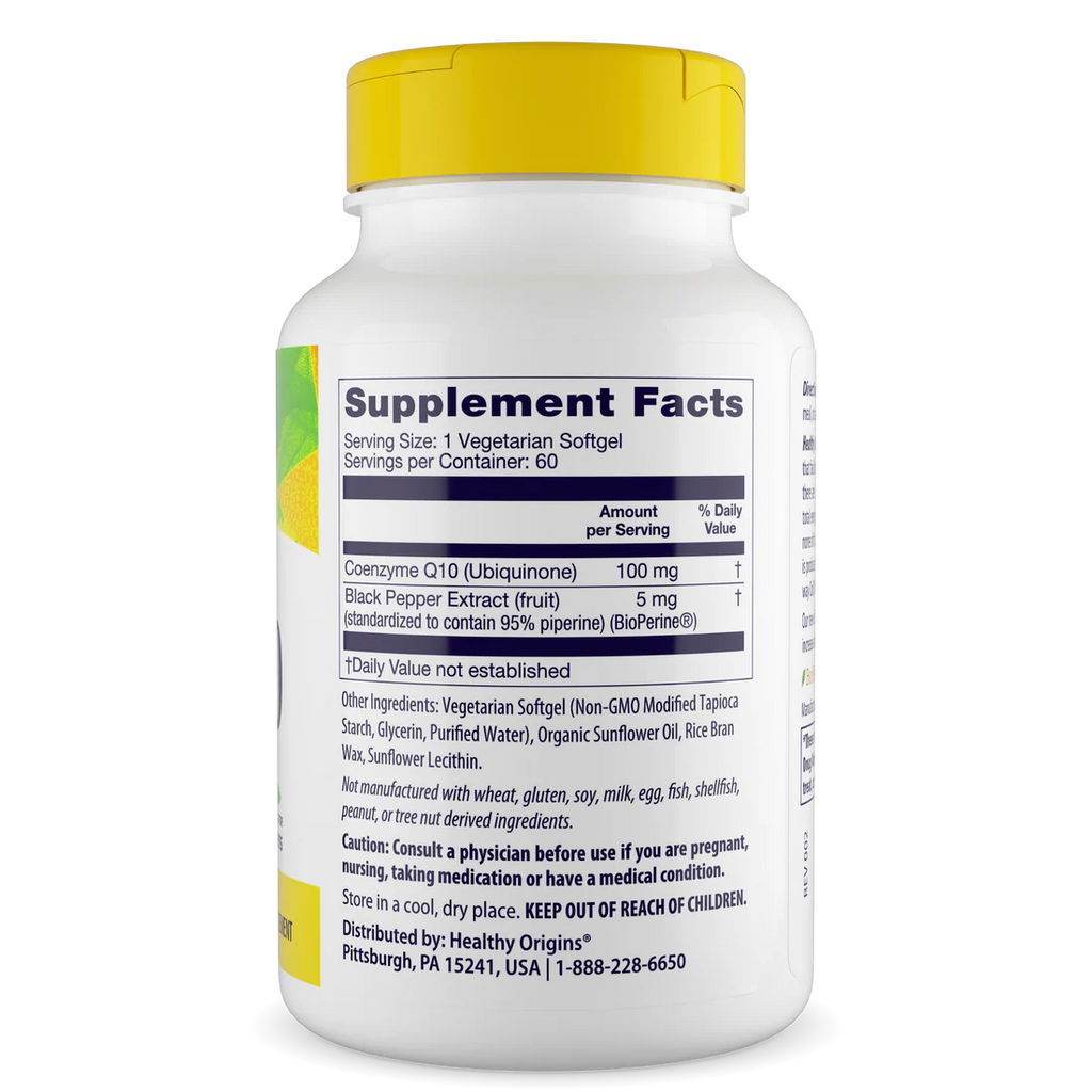 Healthy Origins CoQ10 100 mg (BioPerine) | 60 Veggie Softgels