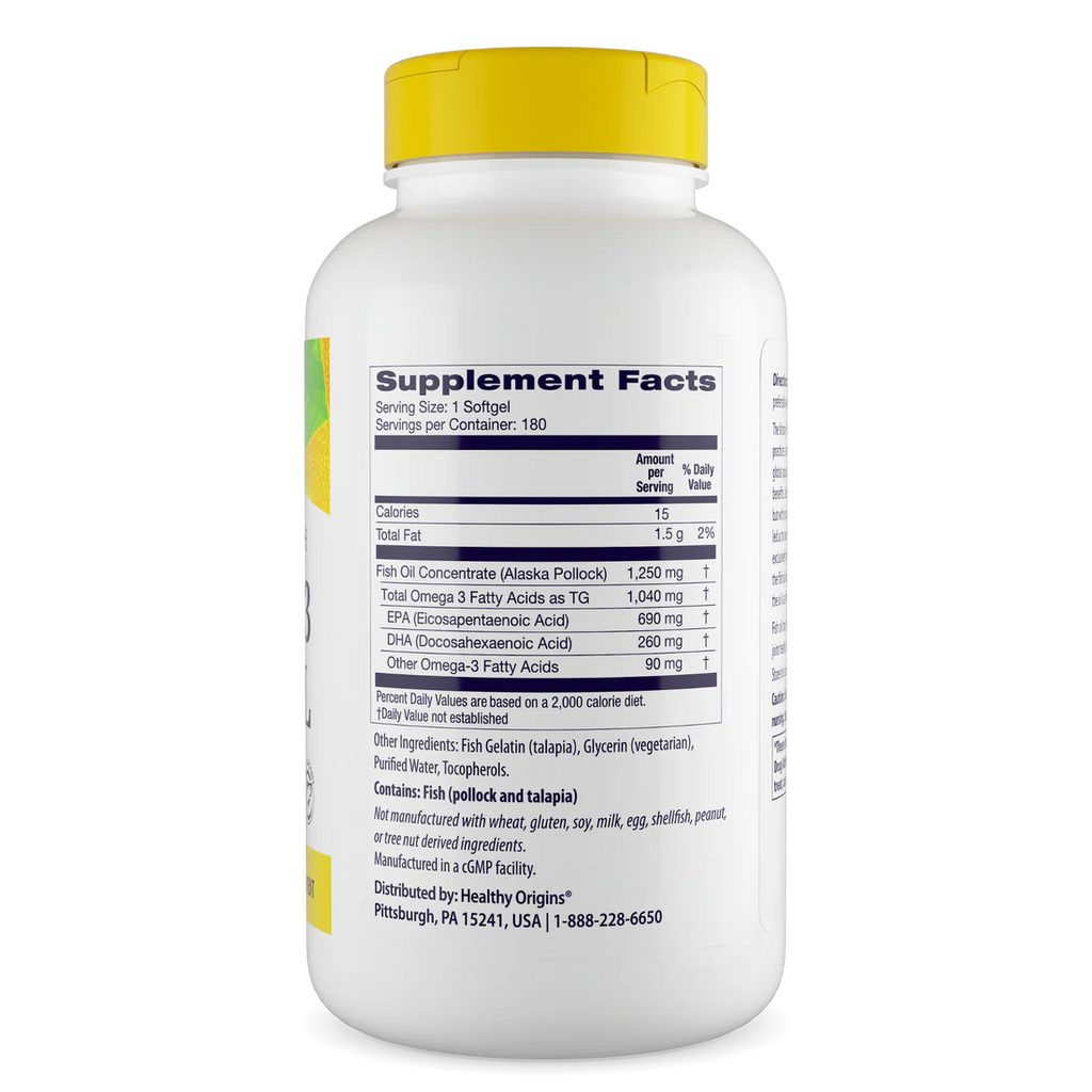 Healthy Origins Omega-3 Fish Oil 1250 mg | 180 Softgels