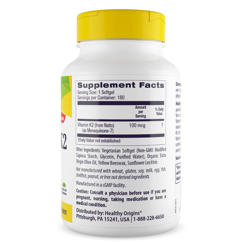 Healthy Origins Vitamin K2 as MK-7 100 mcg | 180 Veggie Softgels