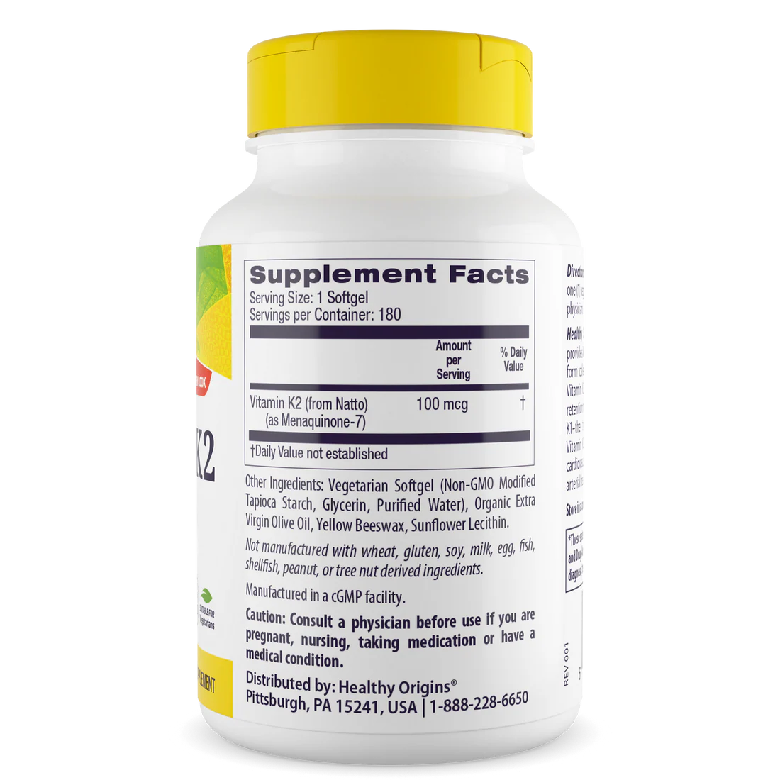 Healthy Origins Vitamin K2 as MK-7 100 mcg | 180 Veggie Softgels