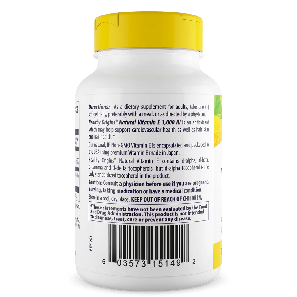 Healthy Origins Vitamin E 1,000 IU (670 mg) | 60 Softgels