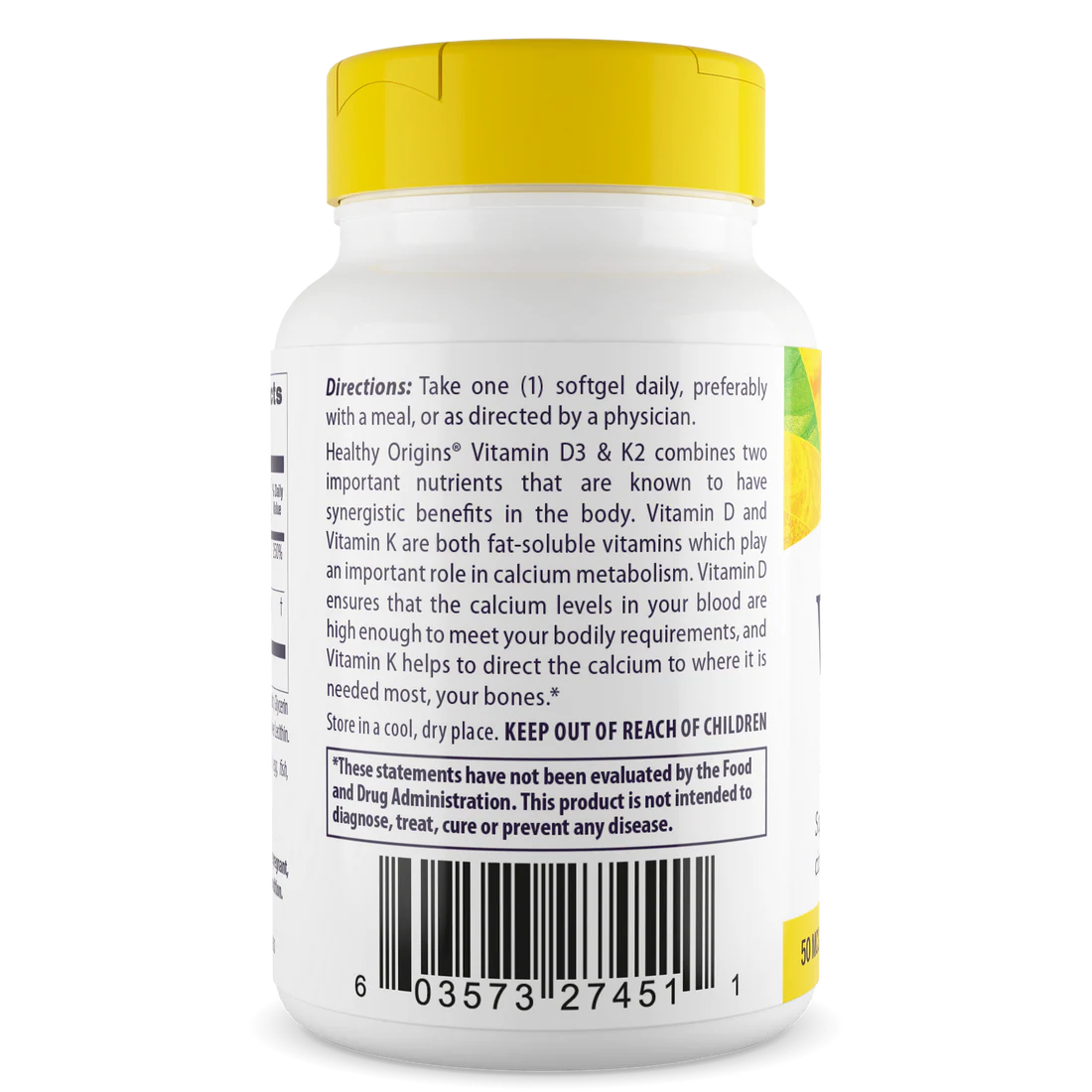 Healthy Origins Vitamin D3 (50 mcg) & K2(200mcg) | 60 Softgels