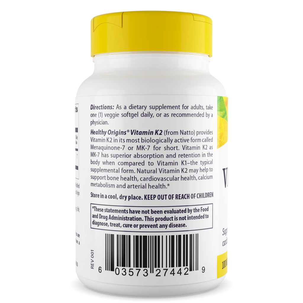 Healthy Origins Vitamin K2 as MK-7 100 mcg | 60 Veggie Softgels