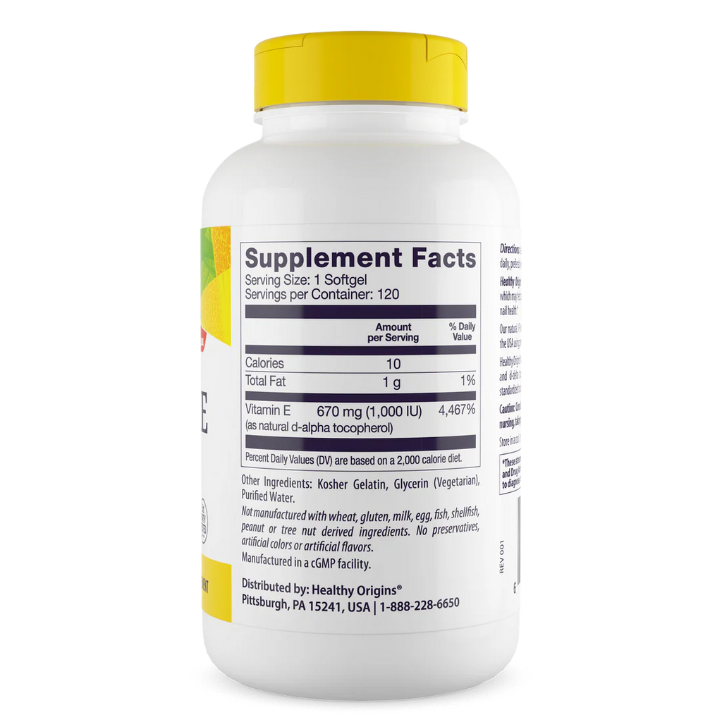 Healthy Origins Vitamin E 1,000 IU (670 mg) | 120 Softgels