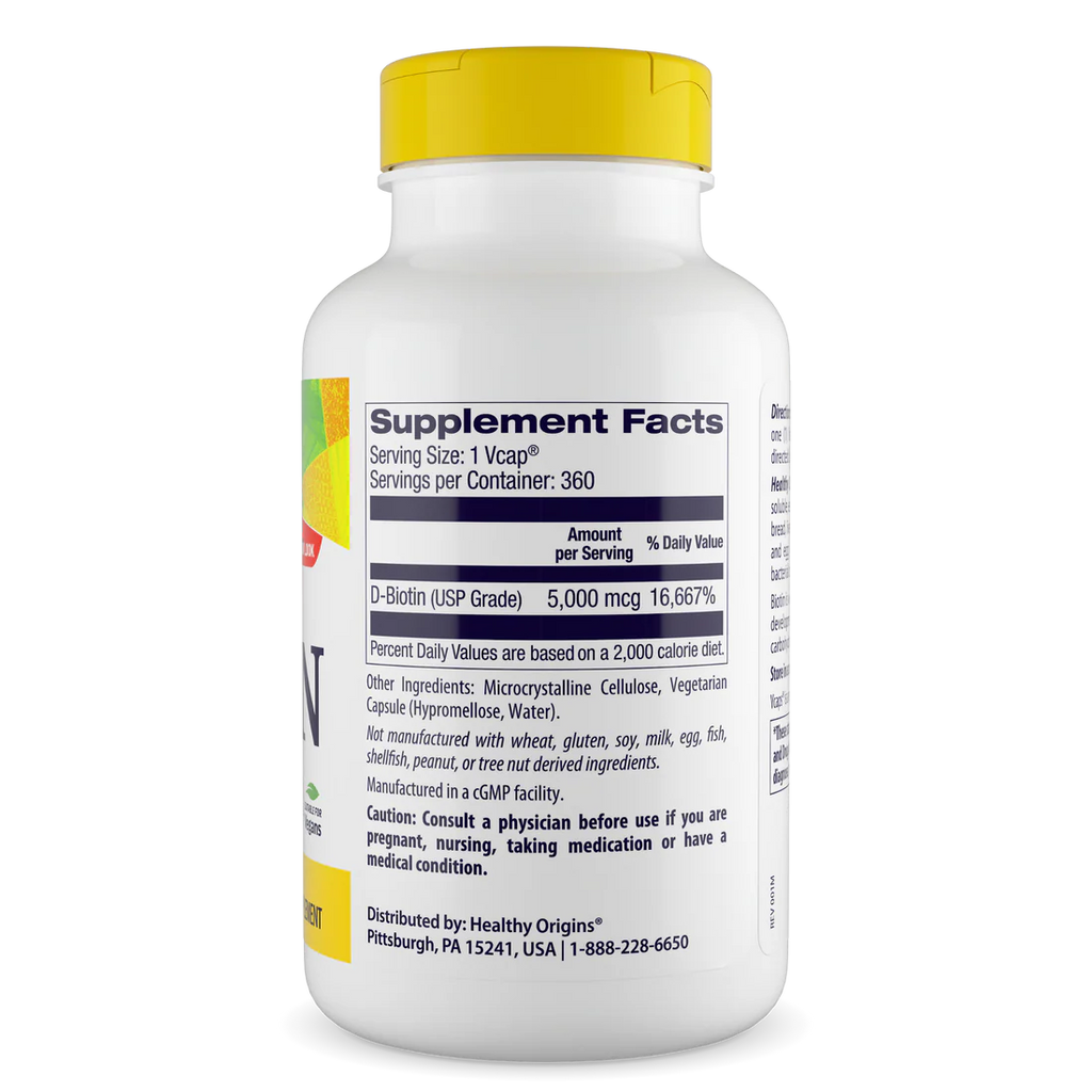 Healthy Origins Biotin 5,000 mcg | 360 Veggie Caps
